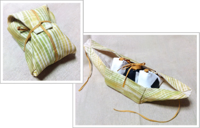 完成した竹皮バージョンのオニギリケース